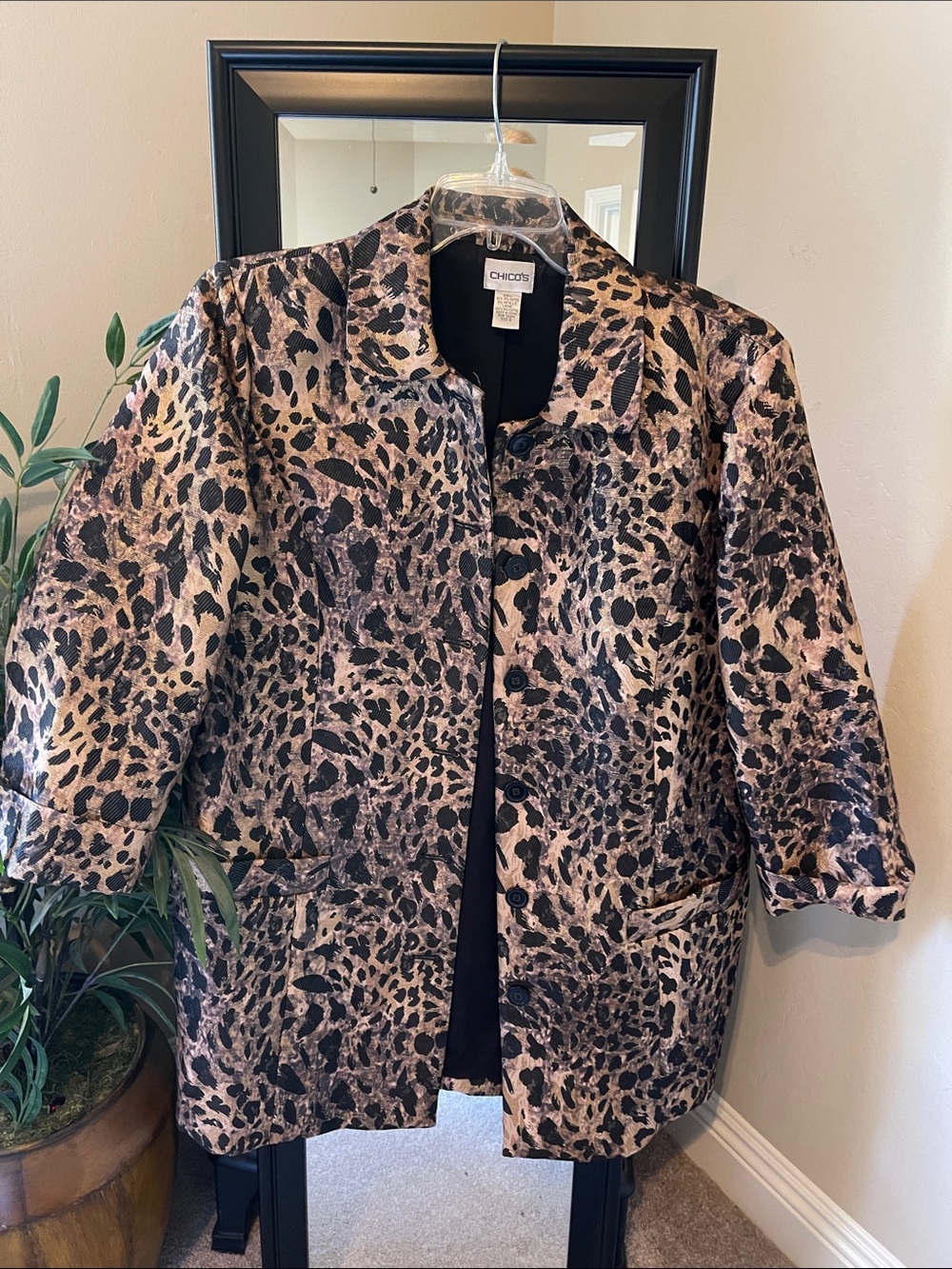Chico's Women's Leopard Blazer in Light Brown and Black